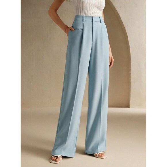 Pants - Anewsta Black Urban Chic Casual Loose Straight-Leg Belt Suit Pants